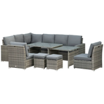 Outsunny Outsunny 10-Seater Sofa Sectional W/ Cushioned Seat, Footstools and Glass Table - Garden Sofa Sets
