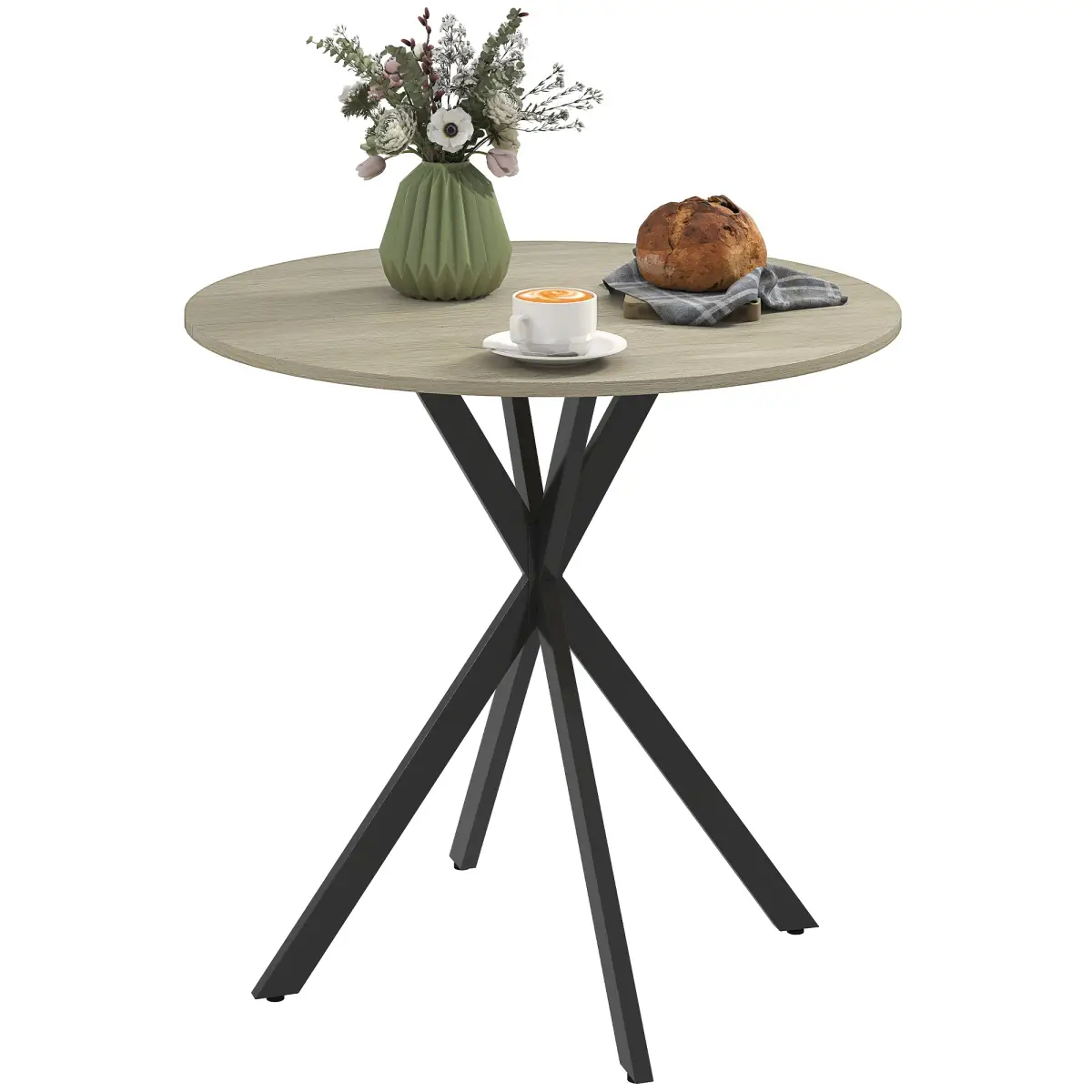 HOMCOM HOMCOM 80cm Round Dining Table, Industrial Kitchen Table with Steel Legs - Dining Table
