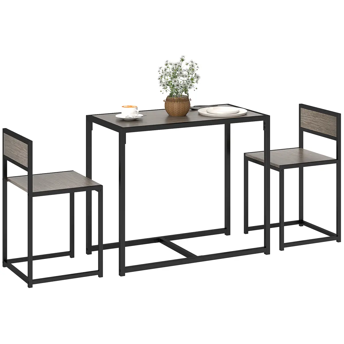 HOMCOM HOMCOM 3 Piece Dining Table Set with Metal Frame Grey Wood-Effect - Dining Set