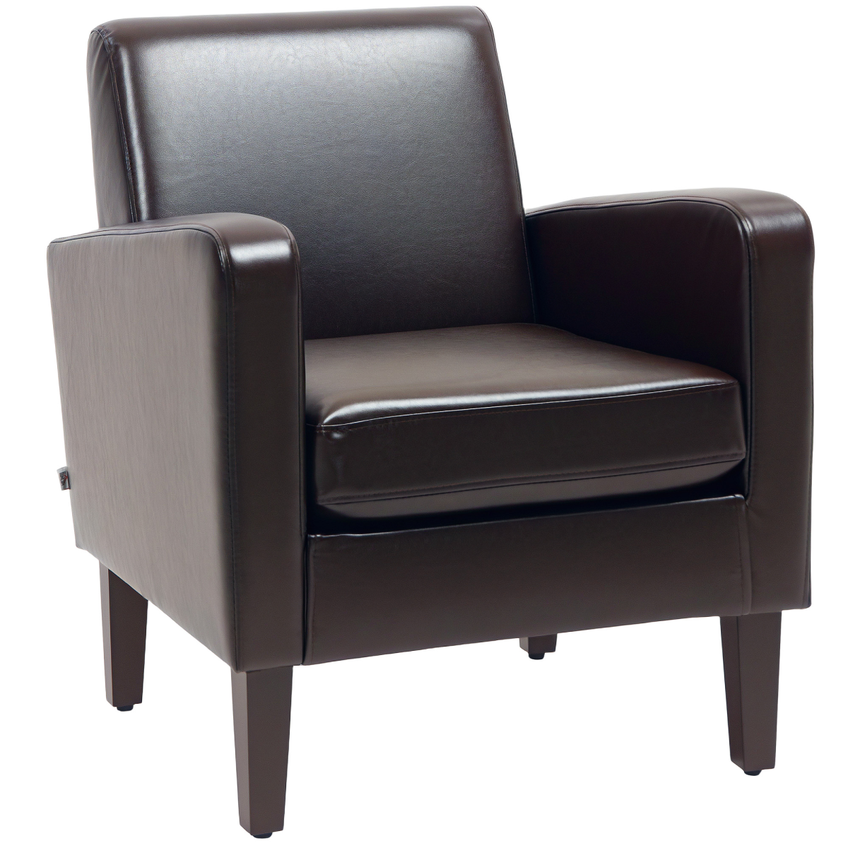 HOMCOM compact armchair in dark brown PU leather with eucalyptus wood legs; pocket-spring seat for small spaces.