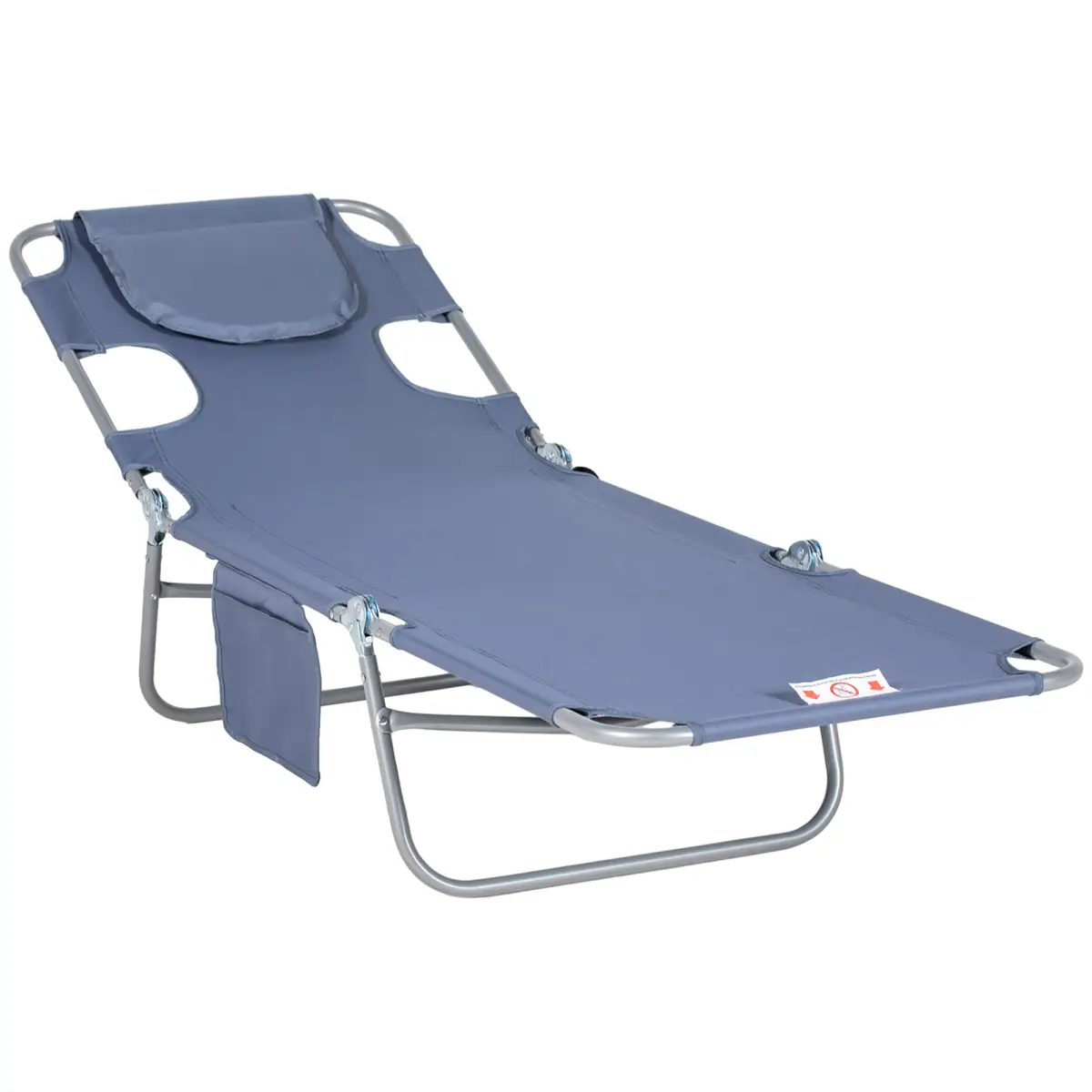 Outsunny Outsunny Beach Chaise Lounge Portable Adjustable Backrest with Face Cavity Grey - Sun Lounger