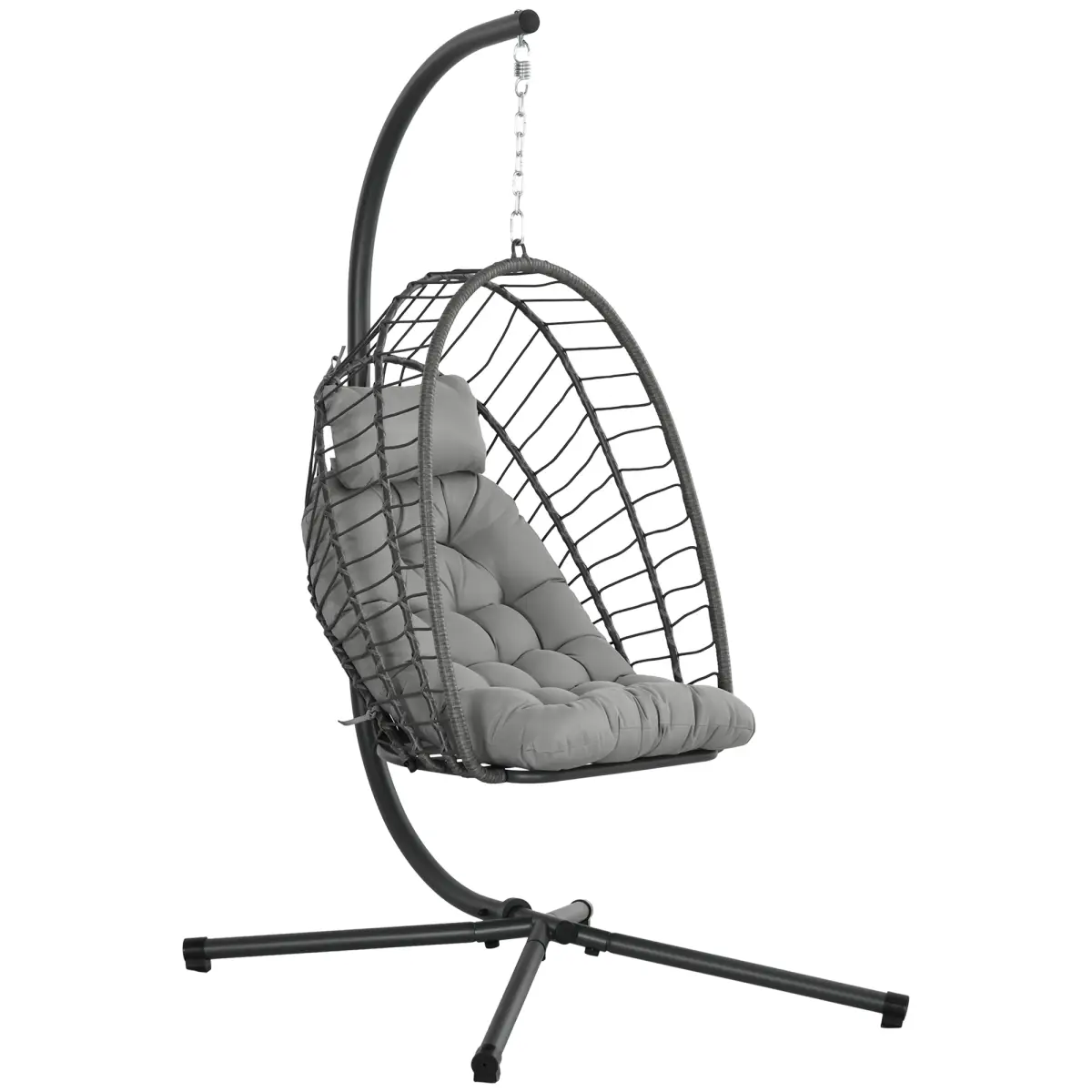 Outsunny Outsunny PE Hanging Swing Chair w/ Thick Cushion, Patio Hanging Chair, Grey - Hammocks