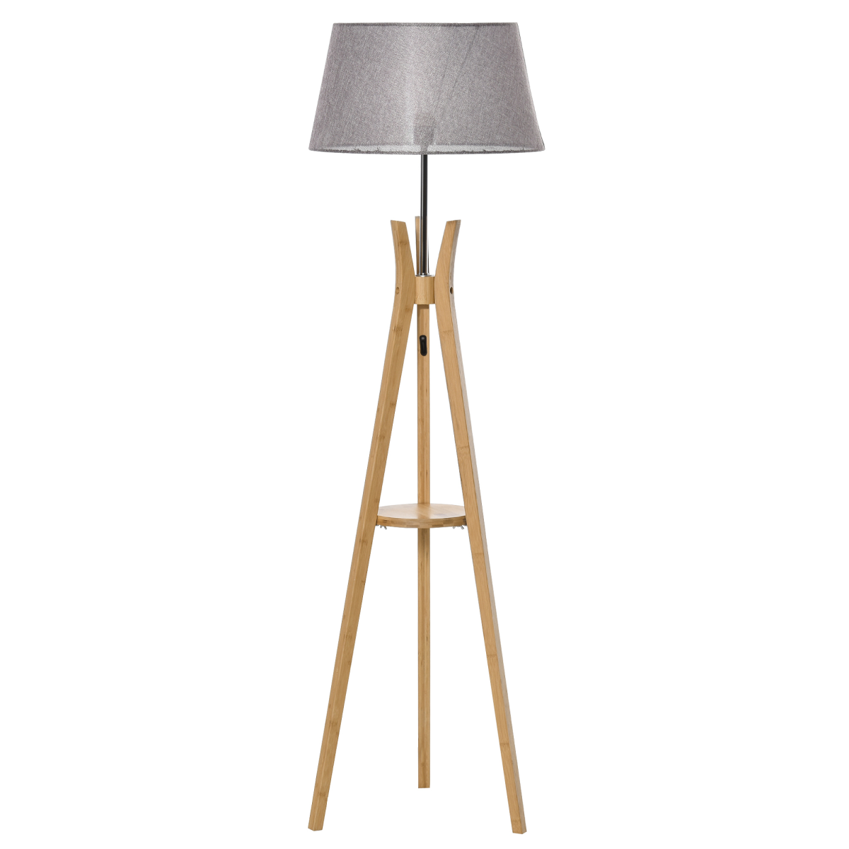 Stylish Tripod Floor Lamp Light E27 Base w/ Fabric Shade Storage Shelf, Grey HOMCOM, featuring a unique three-legged design.