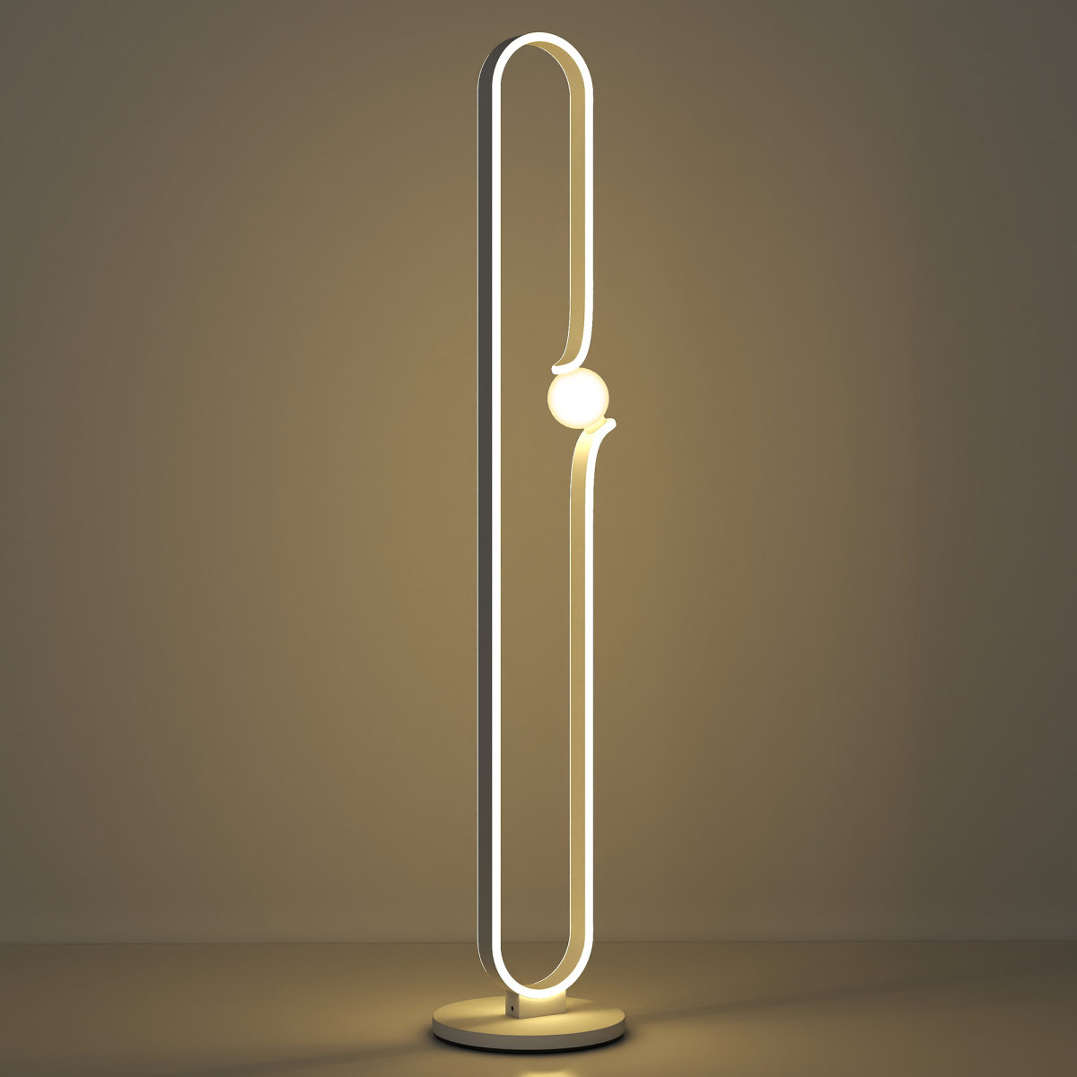 Stylish HOMCOM Dimmable LED Floor Lamp with Glass Night Light, Foot Switch, White enhances any room with soft illumination.