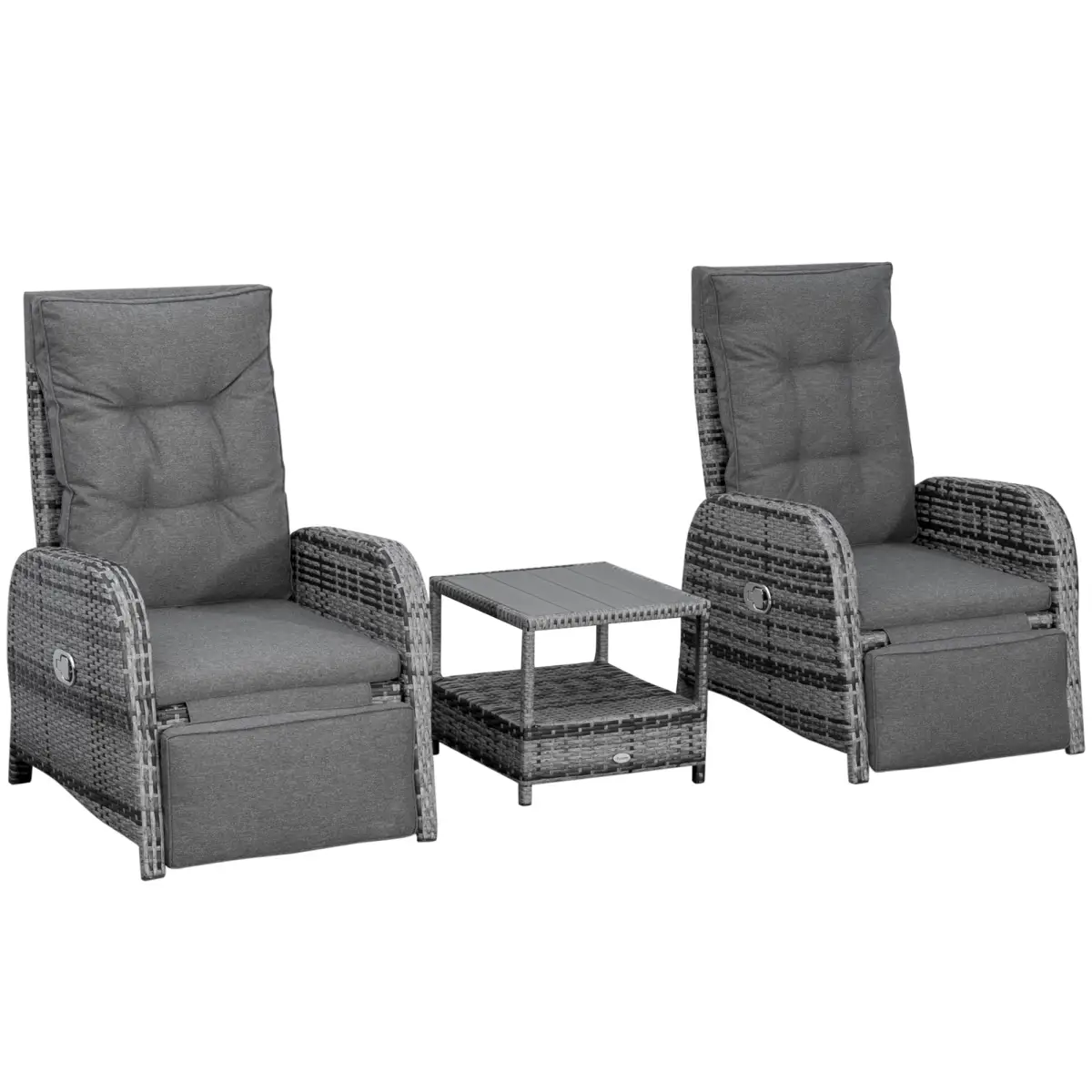 Outsunny 3 Pcs Rattan Chaise Lounge Sofa Set Bistro & Cushion Mixed Grey - Garden Sofa Sets