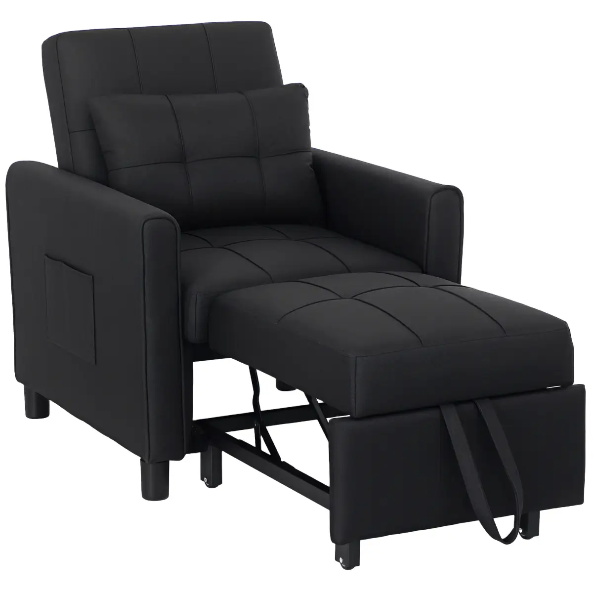 HOMCOM HOMCOM Folding Chair Bed, Sleeper Chair with Pillow, Side Pockets, Black - Sofa Bed