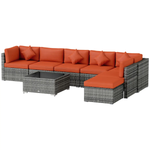 Outsunny Outsunny 8 Pieces Patio Rattan Sofa Set Outdoor Garden Furniture Set Orange - Garden Sofa Sets