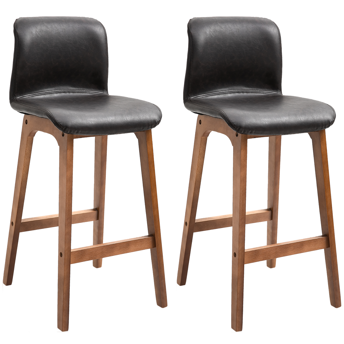 2 Pcs 93cm Faux Leather Bar Stools Wooden Frame Footrest Padding High Back Brown - HOMCOM - Home Symphony
