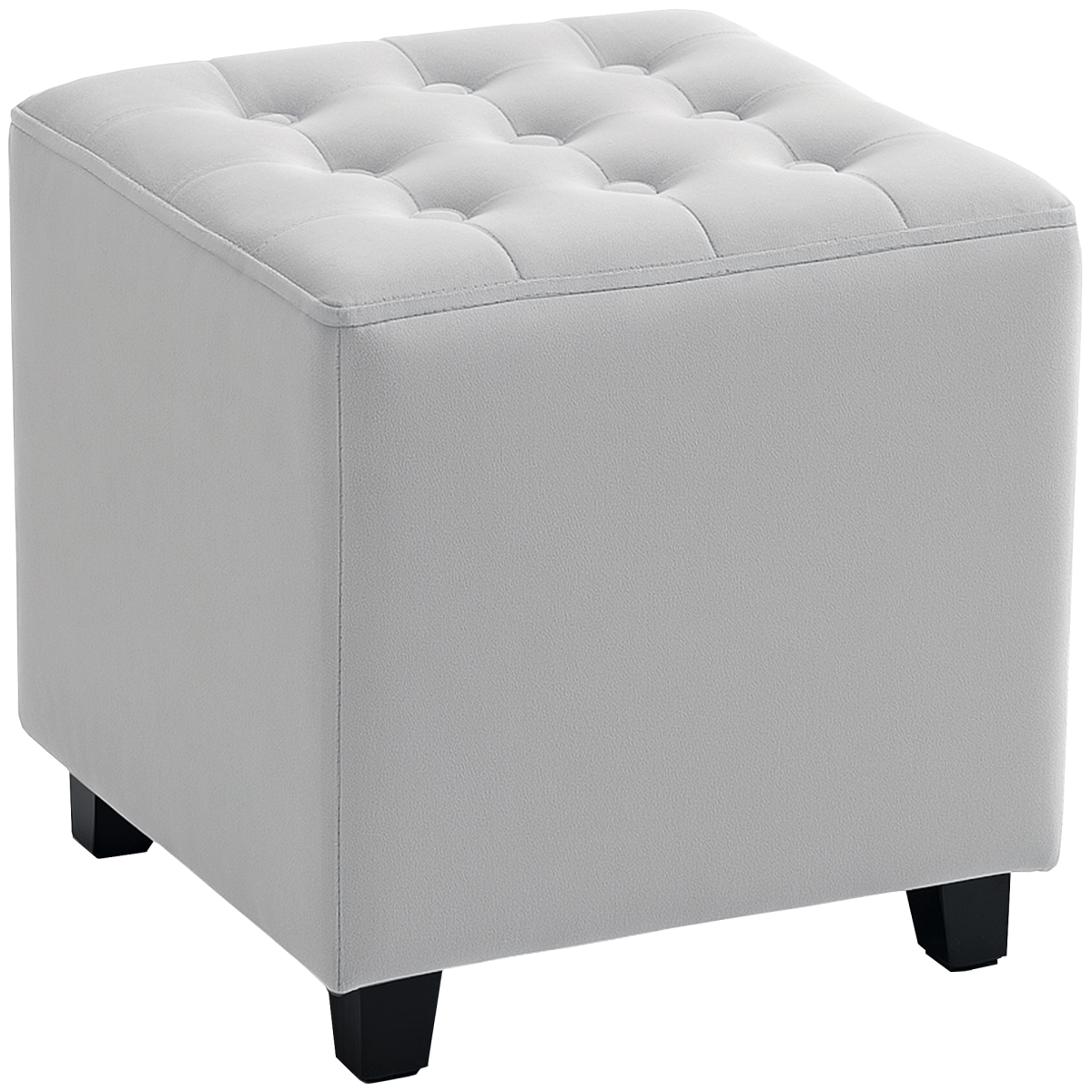 HOMCOM Compact Velvet Tufted Square Footstool With Wood Legs For Bedroom Light Grey - HOMCOM - Home Symphony