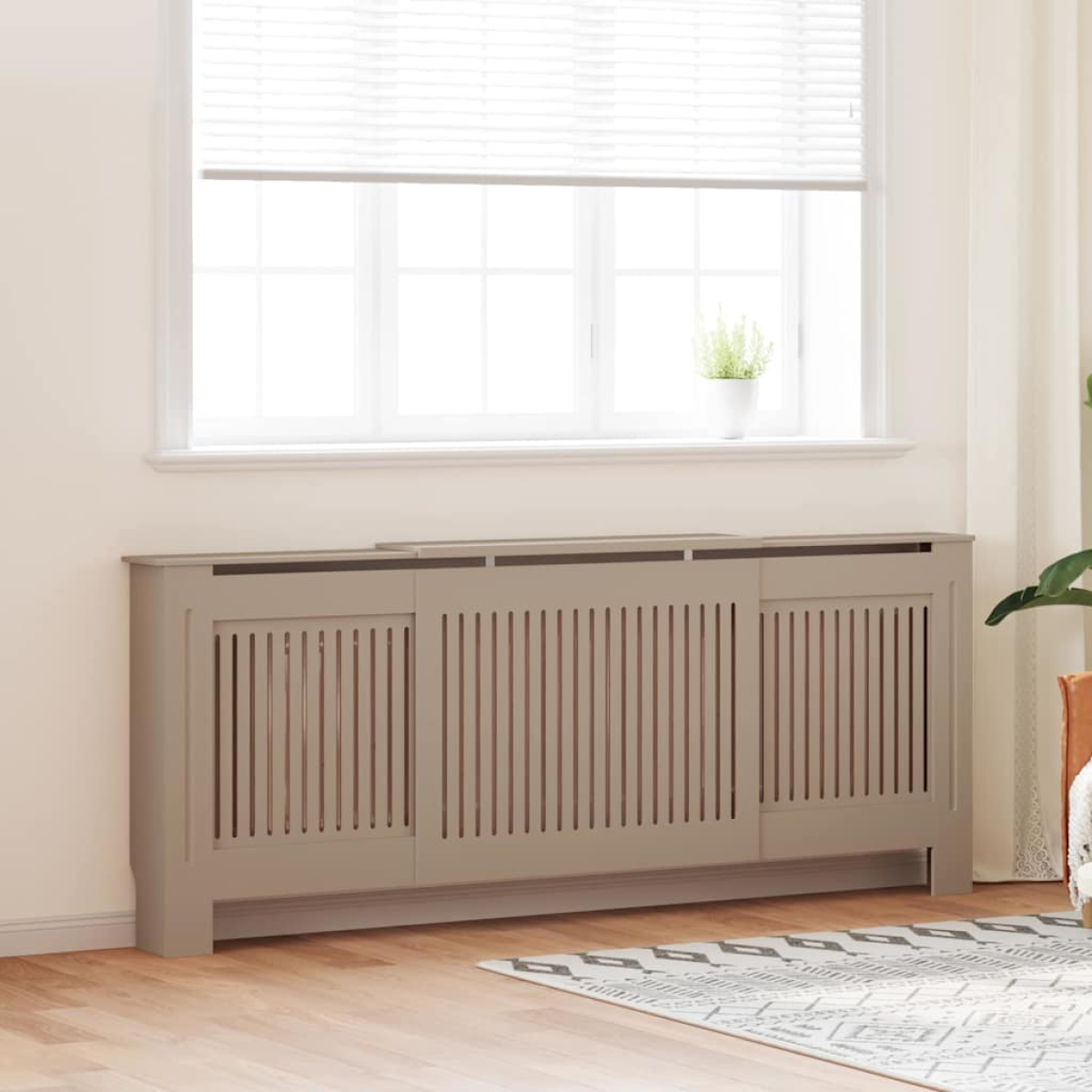 VidaXL Radiator Cover 142-205 cm x 20.5 x 81.5 cm Slatted Brown for Living Room Decor
