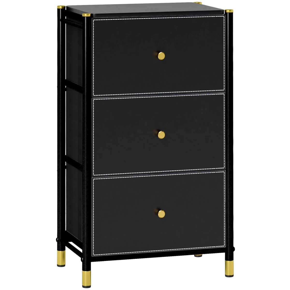 HOMCOM HOMCOM Three-Drawer Chest Faux Leather Fronts Gold Accents For Bedroom And Living Room - Chest of Drawers