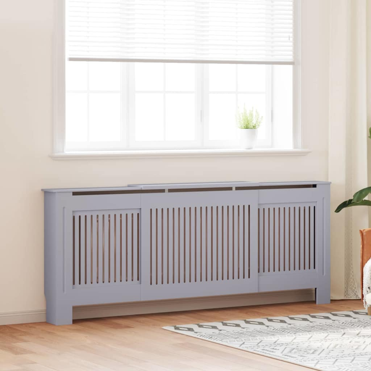 vidaXL Radiator Cover 142-205x20.5x81.5 cm Slatted Grey for Living Room Decor Indoor Use - vidaXL - Home Symphony