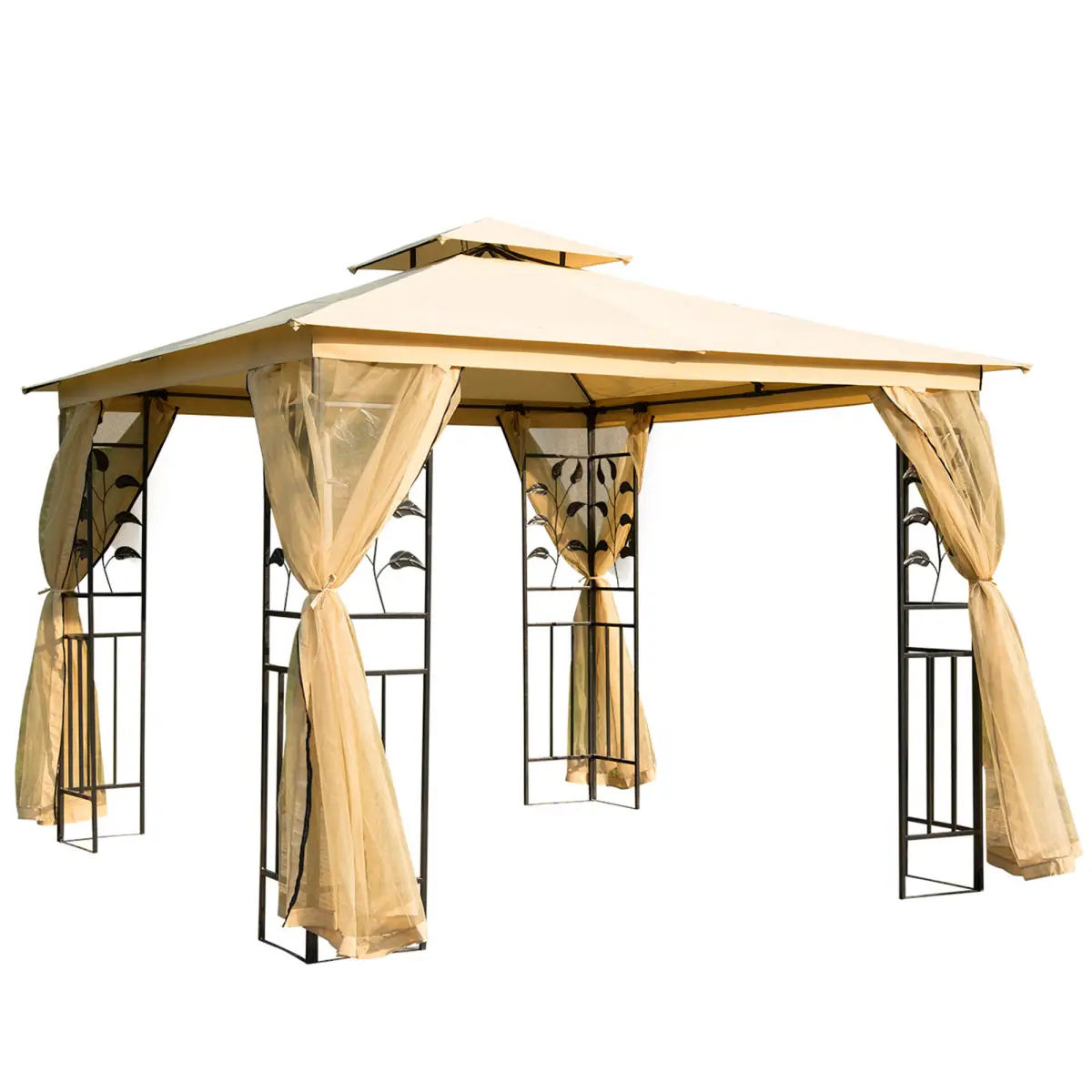 Outsunny 3x3 m Double Top Gazebo-Beige - Gazebos