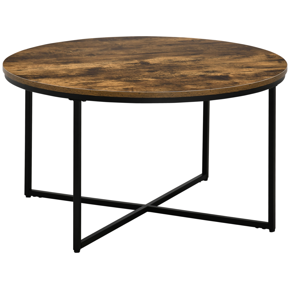 Industrial Round Side Table with Metal Frame, Large Tabletop, Rustic Brown - HOMCOM - Home Symphony
