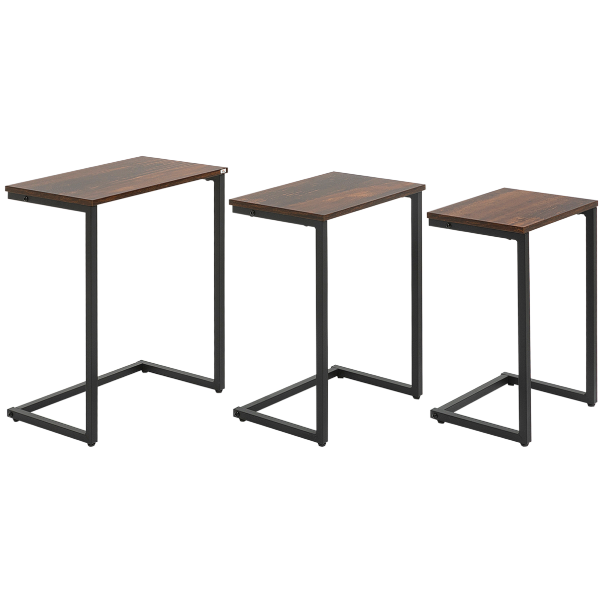 HOMCOM C Shaped Nesting Tables Set of 3 Small Medium Large Rustic Brown Steel Frame Space Saving Living Room End Tables - HOMCOM - Home Symphony