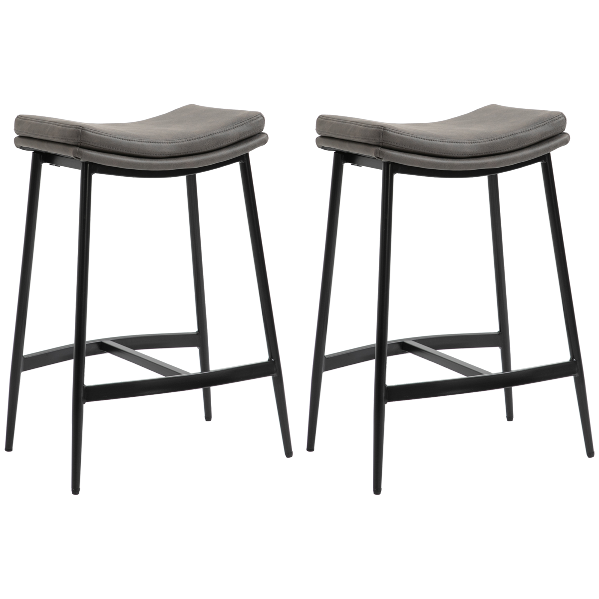 HOMCOM Bar Stool 89-99cm Curved Seat Grey Set of 2 - HOMCOM - Home Symphony