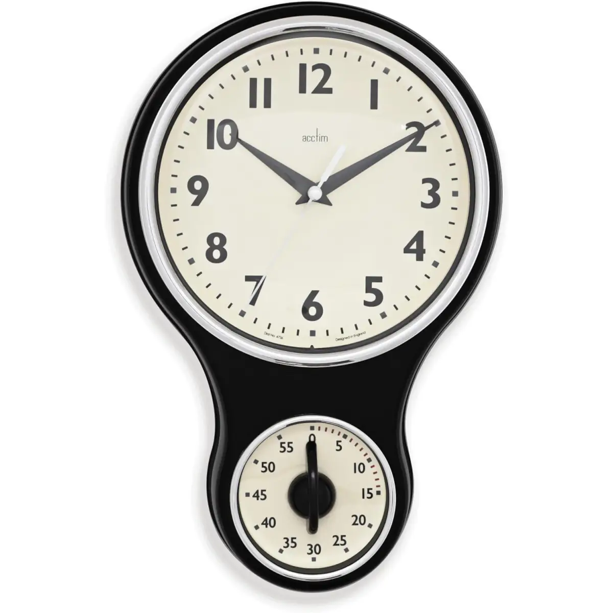 Acctim Acctim Kitchen Time 20cm Timer Quartz Retro Style Domed Glass Lens Black Wall Clock 21593 - Clock