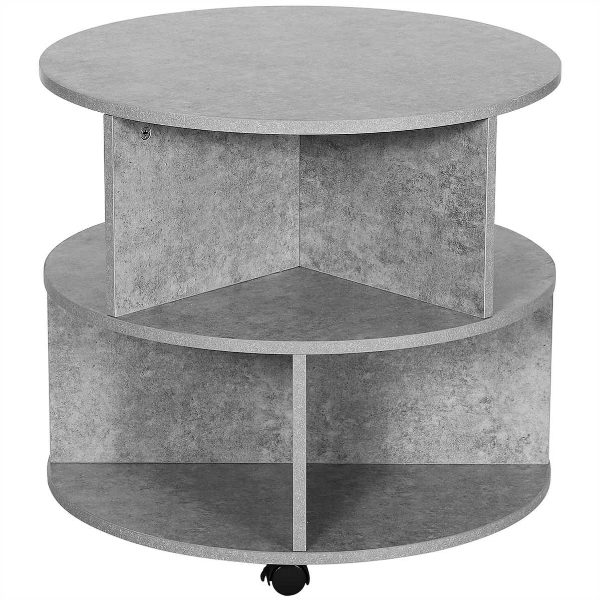 Concrete Finish Round Coffee Table 60x39.5cm Two Tier With Sector Shelves For Living Room - HOMCOM - Home Symphony