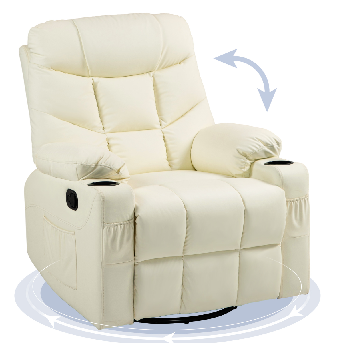 Homcom Manual Recliner Chair Cream With Footrest Cupholders - cream padded recliner with footrest and cupholders.