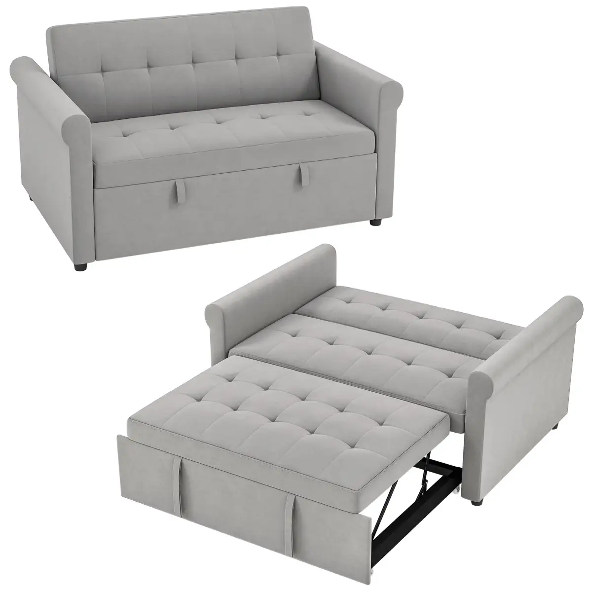 HOMCOM HOMCOM Convertible Pull Out Sleeper Sofa Bed Settee for Living Room, Grey - Sofa Bed