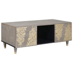 vidaXL Coffee Table 100x54x40 cm Solid Mango Wood with Gold Damask Panels for Modern Living Room - vidaXL - Home Symphony