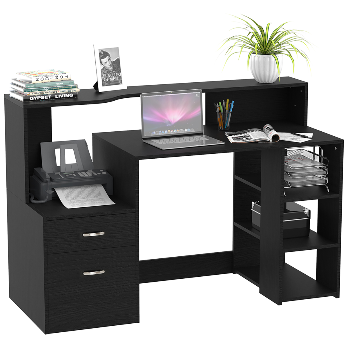HOMCOM Desk With Shelves 3Drawer Storage Office