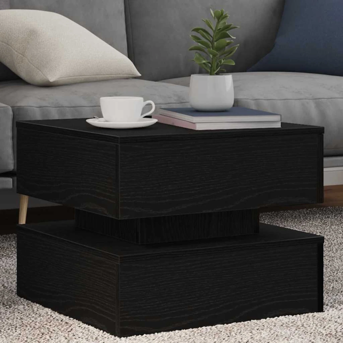 vidaXL VidaXL Coffee Table 50x50x40 Cm LED Lights Black Oak Modern Living Room Decor Accessory - Coffee Table