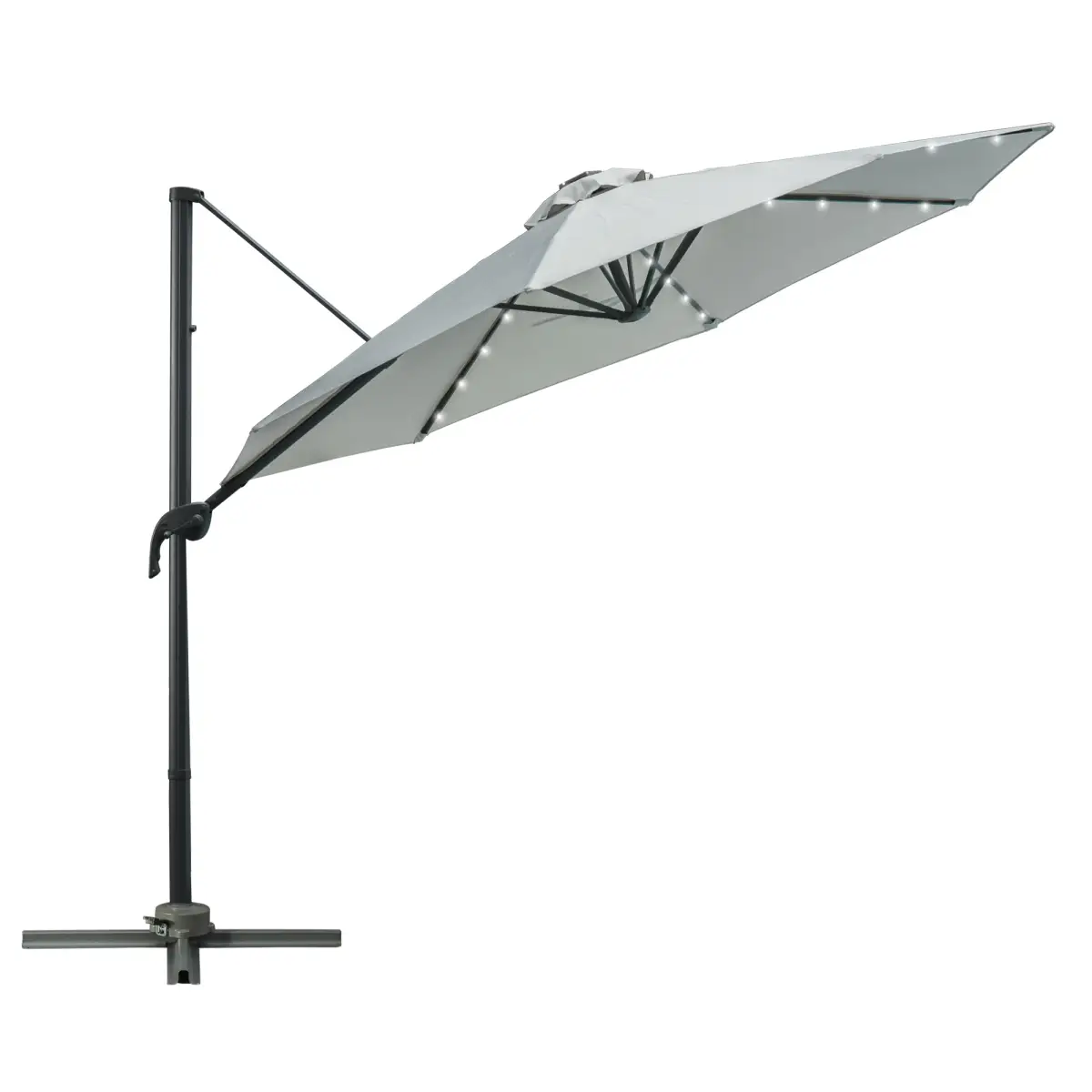 Outsunny 3m Cantilever Roma Parasol Patio Sun Umbrella with LED Solar Light, Grey - Parasol