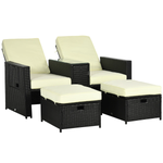 Outsunny Pro Rattan Lounger Set 5Level Adjustable Patio - Sun Lounger