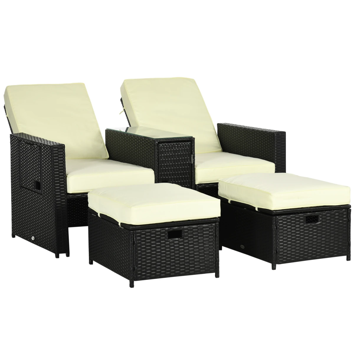 Outsunny Pro Rattan Lounger Set 5Level Adjustable Patio - Sun Lounger