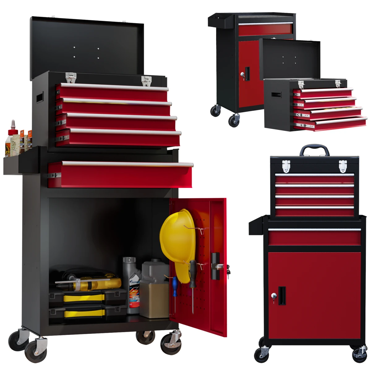 HOMCOM Tool Cabinet On Wheels Five Drawer Roller Cabinet With Lockable Door For Garage by HOMCOM