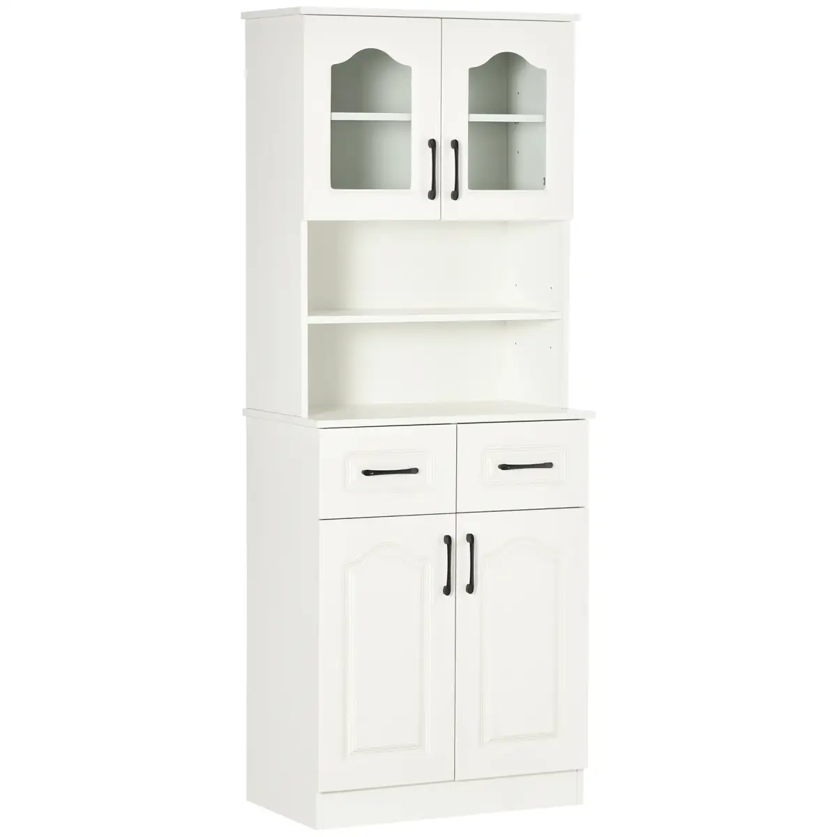HOMCOM 168cm Kitchen Cupboard Storage Cabinet w/ Shelves & Drawers,Open Counter White - Display Cabinet