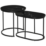 HOMCOM Two Piece Marble Top Side Tables Round And Oval Black Steel Frames Living Room Set - HOMCOM - Home Symphony