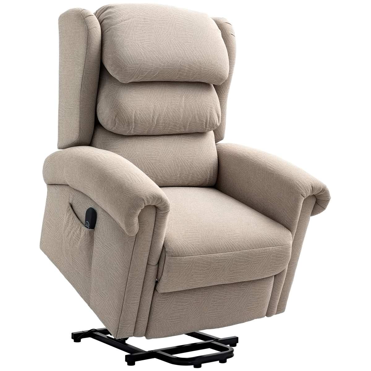 HOMCOM Lift Recliner Chair Oversized Remote for Elderly in beige fabric with built-in lift.