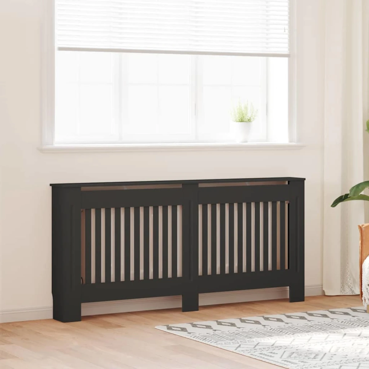 VidaXL Radiator Cover 172 x 19 x 81.5 cm Black Two Piece Engineered Wood Modern Living Room by vidaXL