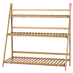 Outsunny 3-Tier Folding Bamboo Plant Stand Display Shelf Rack for Indoor & Outdoor - Wine Rack