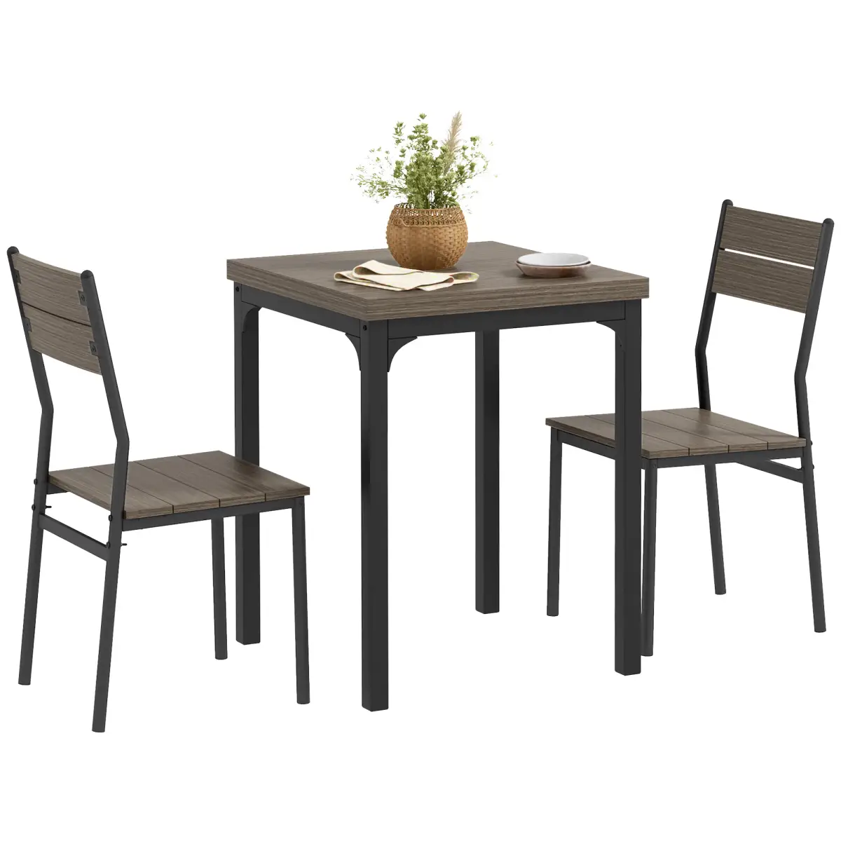 HOMCOM Dining Table Set Compact 3 Piece Wood Grain MDF Tops With Steel Frames For Small Spaces - HOMCOM - Home Symphony