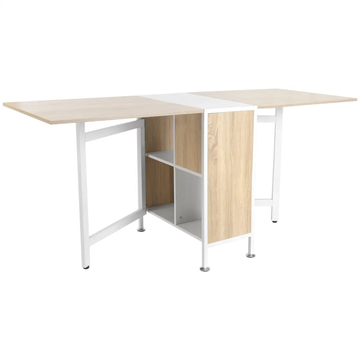 Unbranded HOMCOM Folding Table Computer Desk with Storage Shelves Oak, White Home Office - Desk