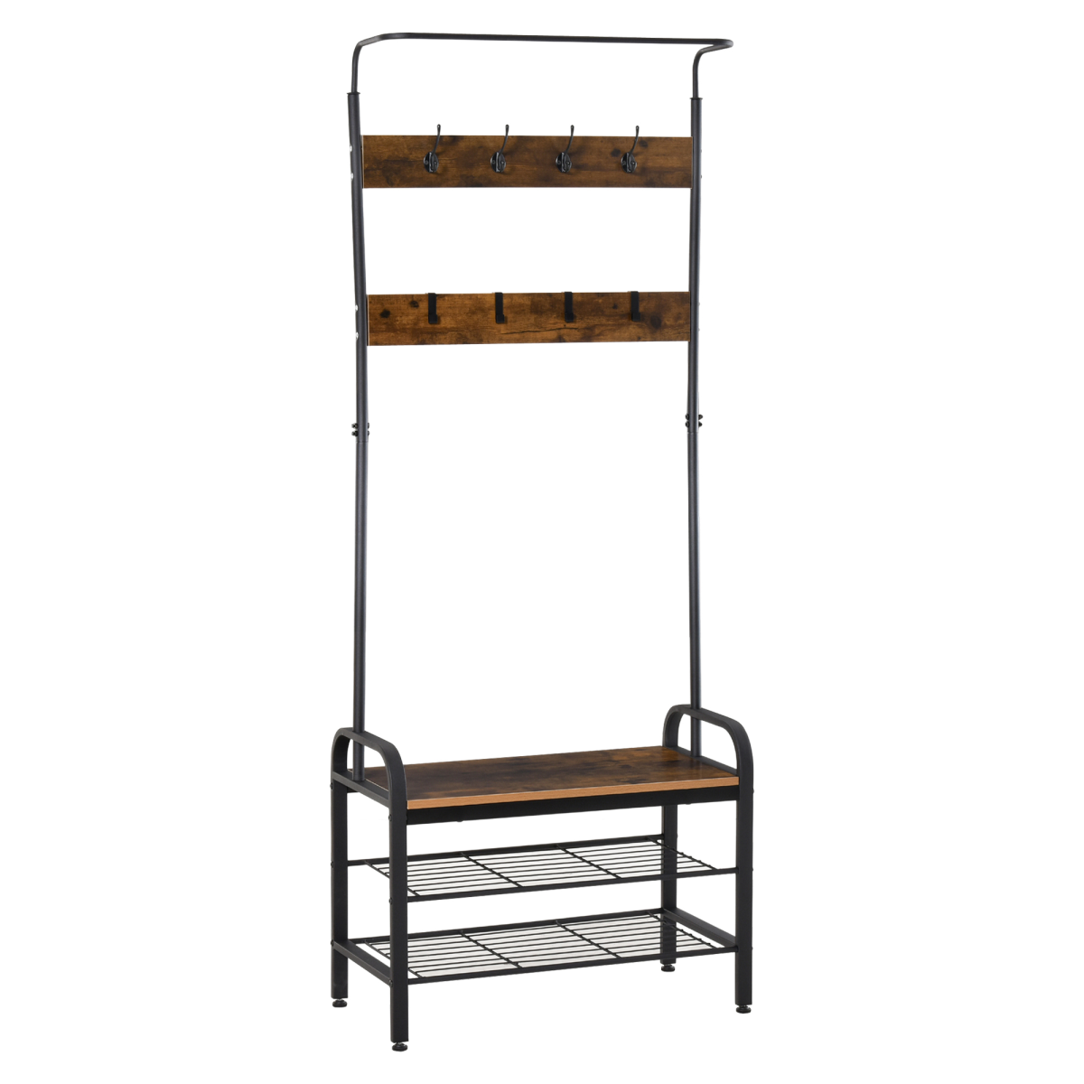 Industrial Coat Rack Stand With 8 Hooks And Brown Storage Shelf Tall Entryway Organizer - Unbranded - Home Symphony