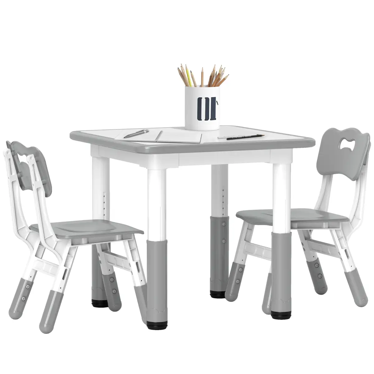 AIYAPLAY AIYAPLAY 3 Pcs Height Adjustable Kids Table and Chair Set for Playroom - Grey - Picnic Tables