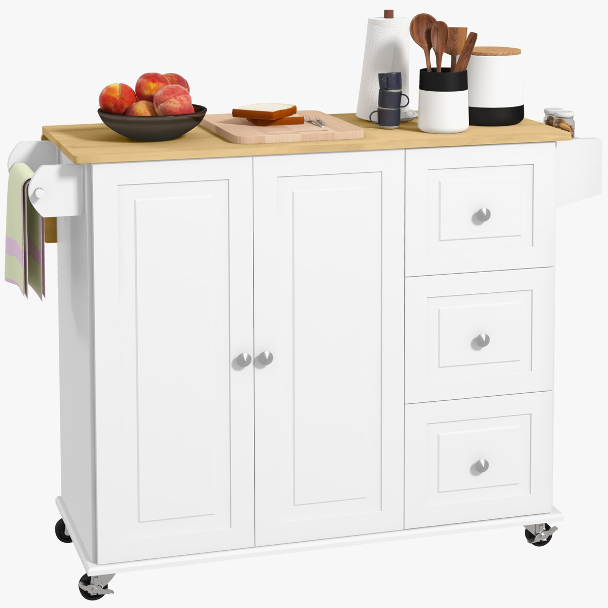 HOMCOM Kitchen Island Cart On Wheels Drop Leaf White Home - HOMCOM - Home Symphony