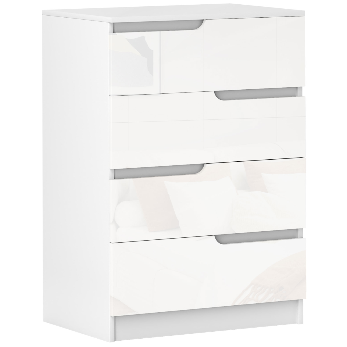 HOMCOM 4 Drawer Chest 60x40x85cm High Gloss Drawer Panels Hidden Curved Handles for Bedroom Storage - HOMCOM - Home Symphony