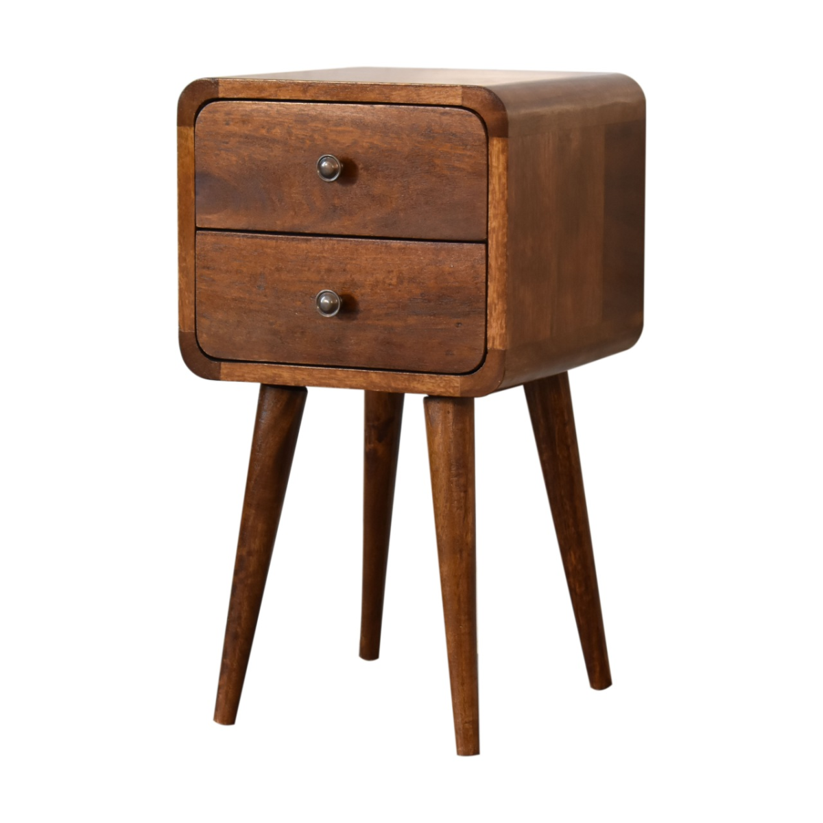 Artisan Solid Mango Wood Mini Chestnut Bedside Table With Curved Edges For Small Spaces - Artisan Furniture - Home Symphony