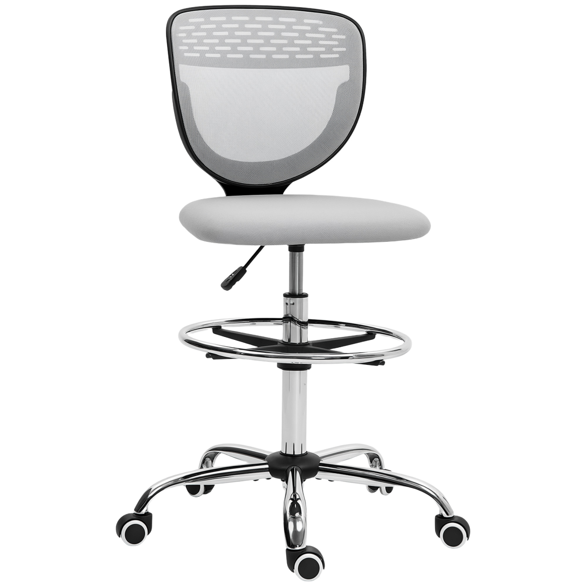 Vinsetto Draughtsman Chair With Adjustable Height For Office with mesh back, padded seat, chrome base, swivel.