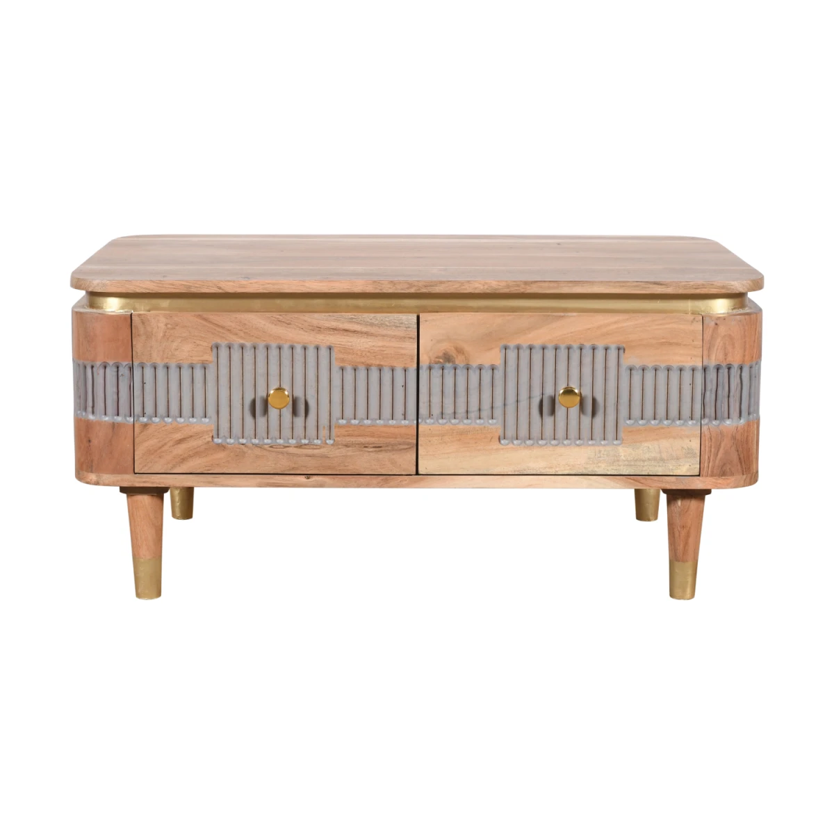 Wilton Acacia Wood Handcrafted Coffee Table Two Drawer Eco Friendly Modern Living Room by Indian Hub