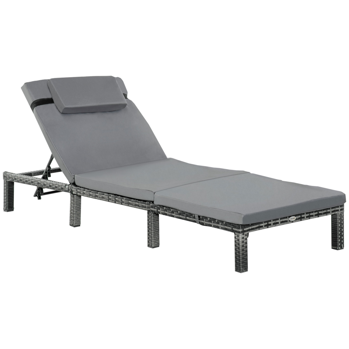 Premium PE Rattan Sun Lounger Outdoor Recliner With Five Position Backrest And Cushions Grey - Outsunny - Home Symphony