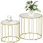 HOMCOM Nesting Coffee Tables Glass Top Gold Home by HOMCOM