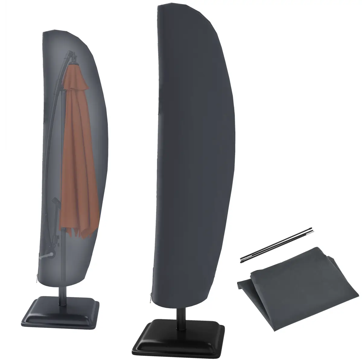 Outsunny Outsunny Parasol Cover, Patio Cantilever Cover, Banana Umbrella Protector Grey - Parasol
