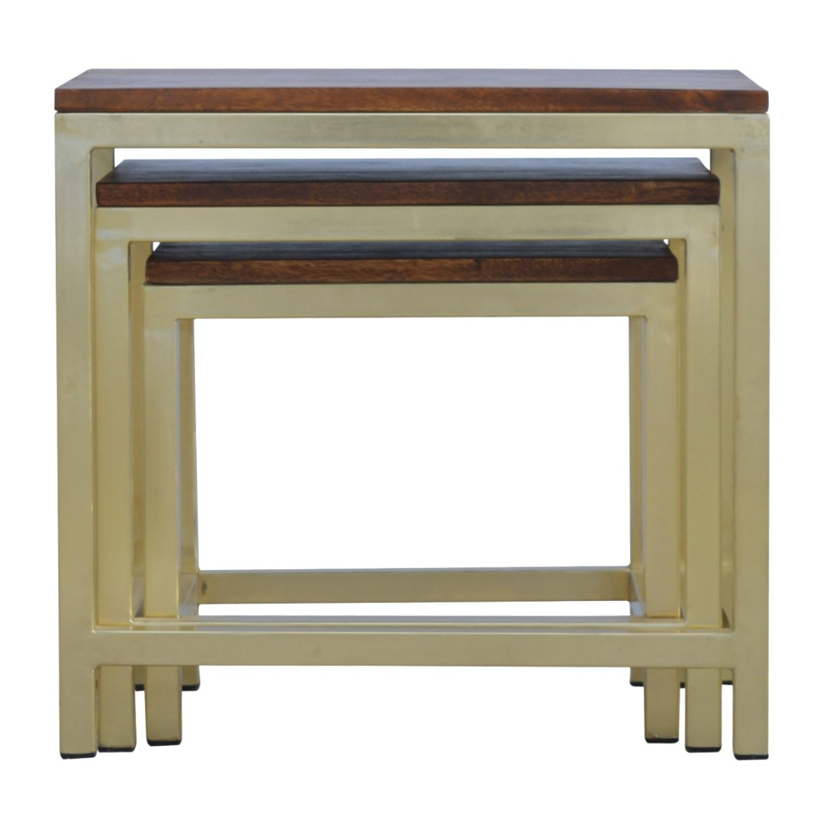 Artisan Mango Wood Stool Set S M L Brass Base
