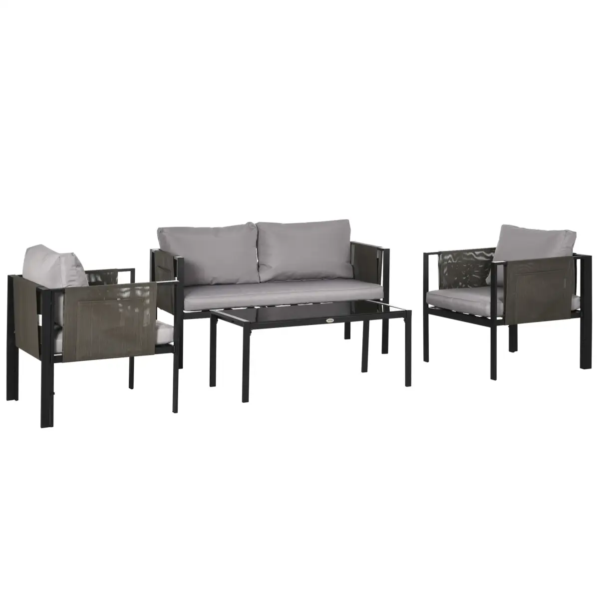 Outsunny Outsunny 4 Piece Garden Sofa Set w/ Tempered Glass Coffee Table Padded Cushions - Garden Set